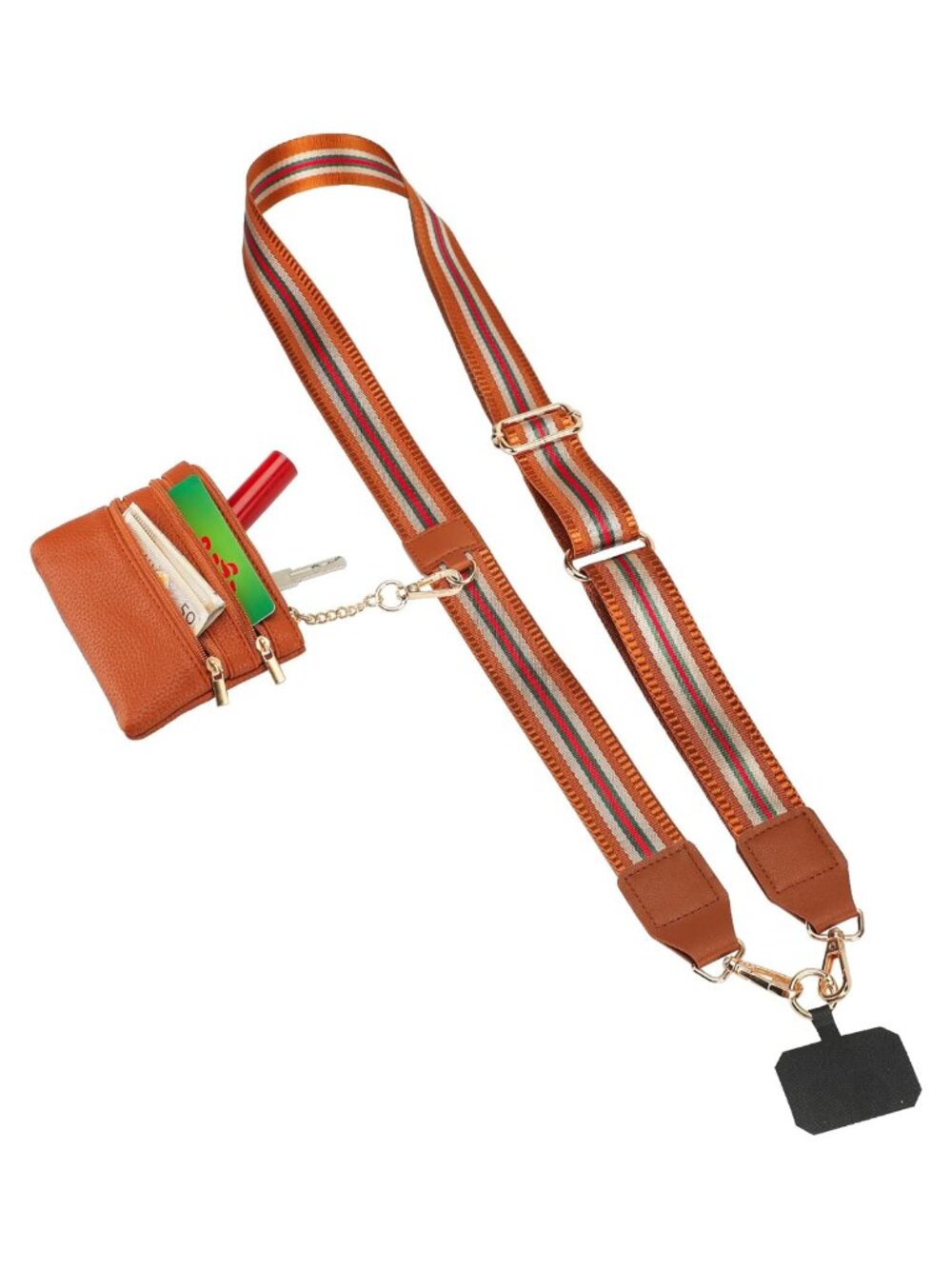 Adjustable Detachable Crossbody Phone Strap Lanyard with Leather Wallet